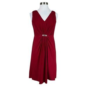 Ralph Lauren Red Chiffon Sleeveless A-Line Cocktail Dress Size 6P Crystal Accent